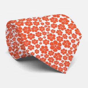 Flower Pattern - Orange and White Neck Tie