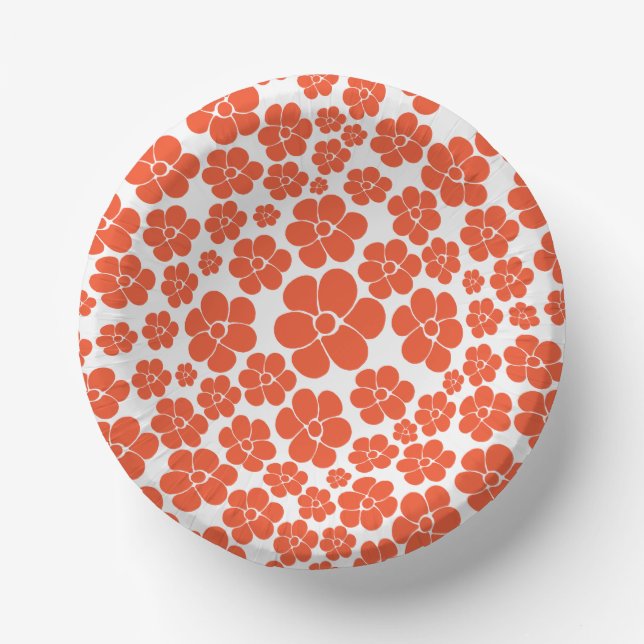 Flower Pattern - Orange and White Paper Bowls (Front)
