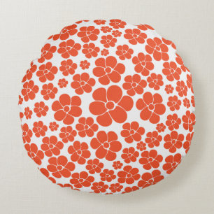 Flower Pattern - Orange and White Round Pillow