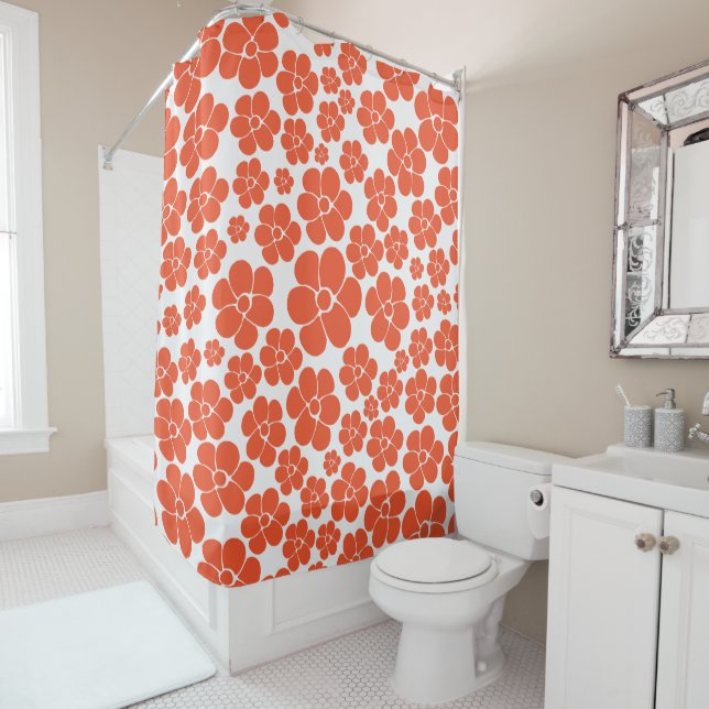 Flower Pattern - Orange and White Shower Curtain (In Situ)