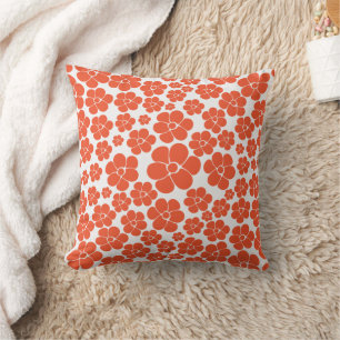Flower Pattern - Orange and White Throw Pillow