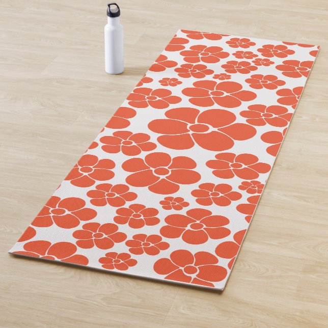 Flower Pattern - Orange and White Yoga Mat (In Situ)