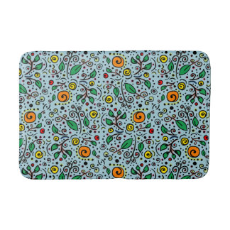 Flower Pattern orange Swirl Berry on Teal - Bath Mat