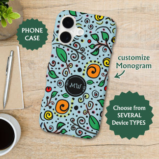 Flower Pattern orange Swirl Berry on Teal - iPhone 17 Case