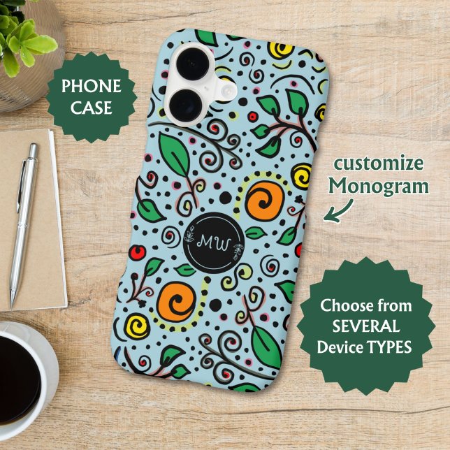 Flower Pattern orange Swirl Berry on Teal -  Case-Mate iPhone Case (Creator Uploaded)