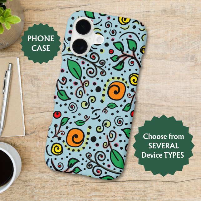 Flower Pattern orange Swirl Berry on Teal -  Case-Mate iPhone Case (Creator Uploaded)