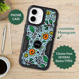 Flower Pattern orange Swirl Berry on Teal -  iPhone 17 Case