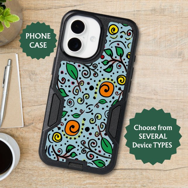Flower Pattern orange Swirl Berry on Teal -  Otterbox iPhone Case (Creator Uploaded)