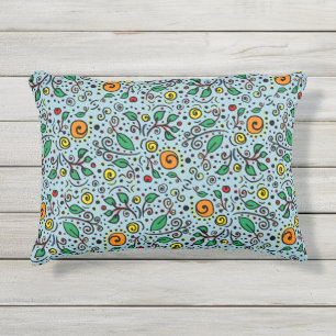 Flower Pattern orange Swirl Berry on Teal -  Outdoor Pillow