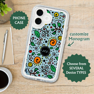 Flower Pattern orange Swirl Berry on Teal - iPhone 16 Case