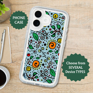 Flower Pattern orange Swirl Berry on Teal - iPhone 16 Case