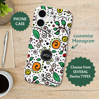 Flower Pattern orange Swirl Berry on White -  iPhone 17 Case
