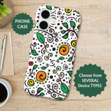 Flower Pattern orange Swirl Berry on White -