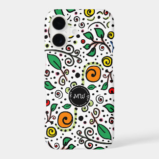 Flower Pattern orange Swirl Berry on White - iPhone 17 Case