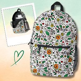 Flower Pattern orange Swirl Berry on White - Printed Backpack