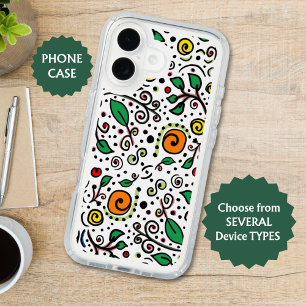 Flower Pattern orange Swirl Berry on White -  iPhone 16 Case