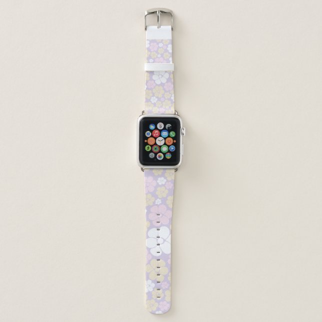 Flower Pattern - Pastel Pink, Yellow and Purple Apple Watch Band (Front)