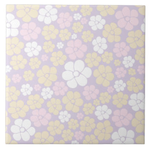 Flower Pattern - Pastel Pink, Yellow and Purple Ceramic Tile