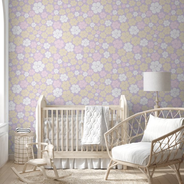 Flower Pattern - Pastel Pink, Yellow and Purple Wallpaper (Kids)