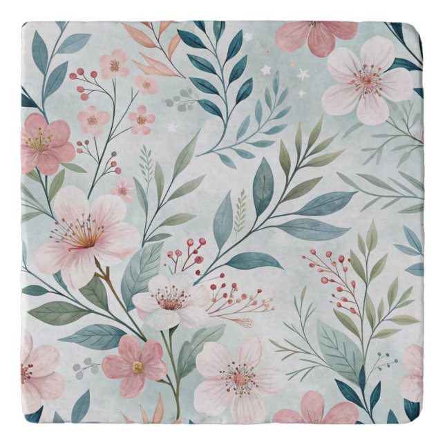 Flower Pattern Pastel Trivet (Front)