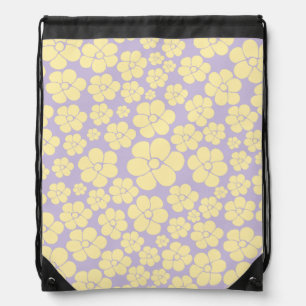 Flower Pattern - Pastel Yellow and Purple Drawstring Bag