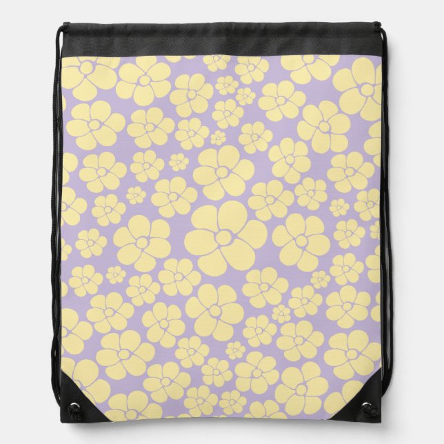 Flower Pattern - Pastel Yellow and Purple Drawstring Bag (Front)