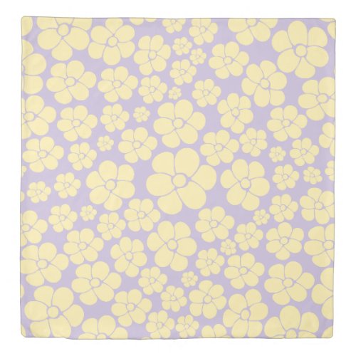 Flower Pattern _ Pastel Yellow and Purple Duvet Cover