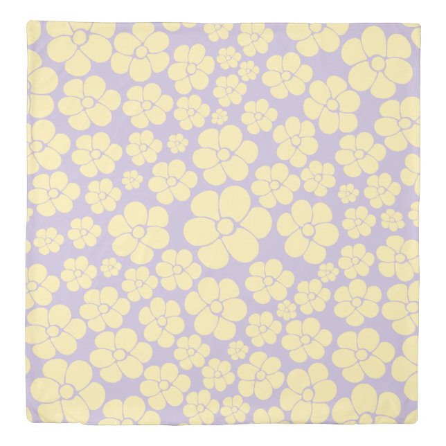 Flower Pattern - Pastel Yellow and Purple Duvet Cover (Front)