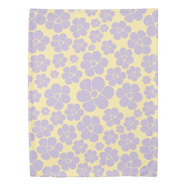 Flower Pattern - Pastel Yellow and Purple Duvet Cover (Front)