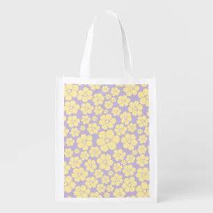 Flower Pattern - Pastel Yellow and Purple Grocery Bag
