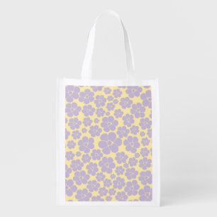Flower Pattern - Pastel Yellow and Purple Grocery Bag