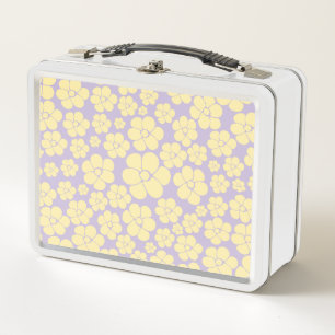 Flower Pattern - Pastel Yellow and Purple Metal Lunch Box
