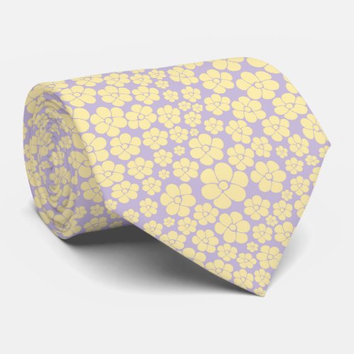 Flower Pattern _ Pastel Yellow and Purple  Neck Tie
