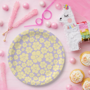 Flower Pattern - Pastel Yellow and Purple Paper Plates