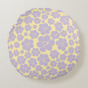 Flower Pattern - Pastel Yellow and Purple Round Pillow