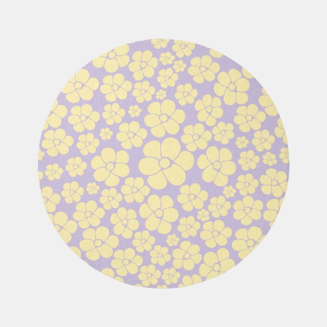 Flower Pattern - Pastel Yellow and Purple  Rug (Front)