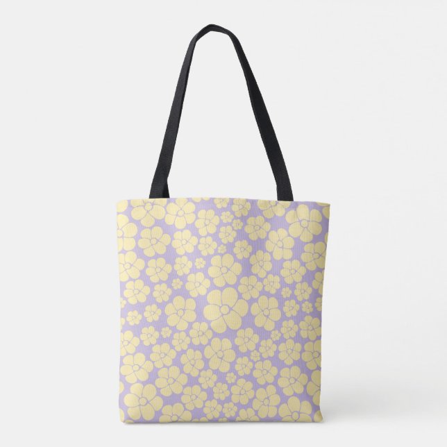 Flower Pattern - Pastel Yellow and Purple  Tote Bag (Back)