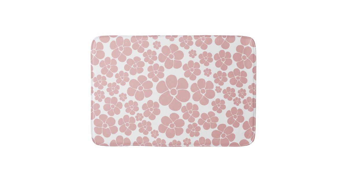 Flower Pattern Pink and White Bath Mat Zazzle