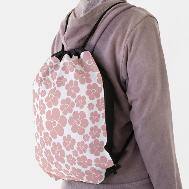 Flower Pattern - Pink and White Drawstring Bag (Insitu)