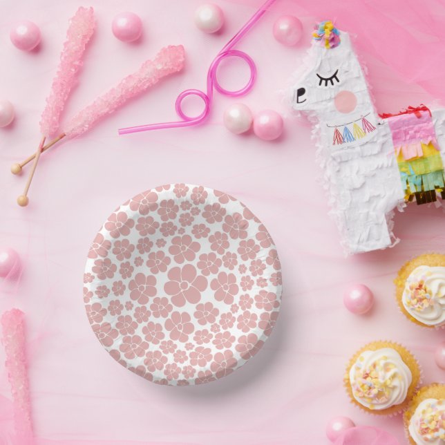 Flower Pattern - Pink and White Paper Bowls (Party)