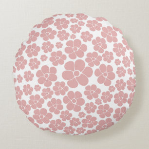 Flower Pattern - Pink and White Round Pillow