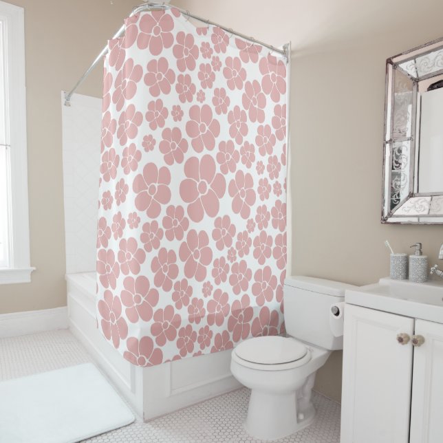 Flower Pattern - Pink and White Shower Curtain (In Situ)