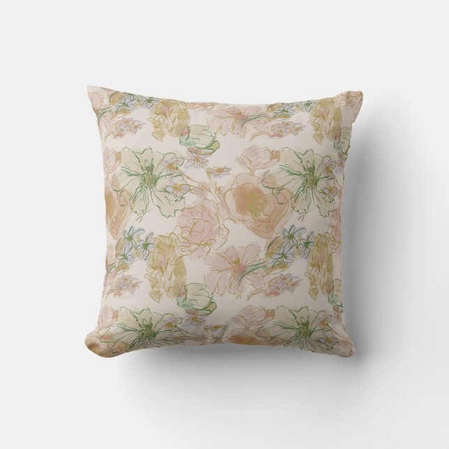 Flower Pattern Pink & Green Throw Pillow (Front)