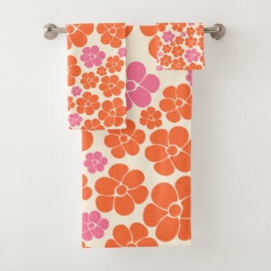 Flower Pattern - Pink, Orange and Cream Bath Towel Set