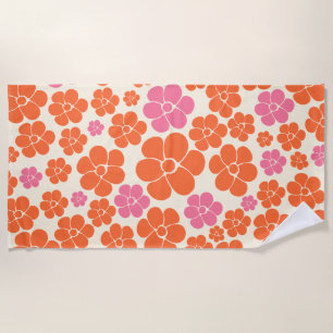 Flower Pattern - Pink, Orange and Cream Beach Towel