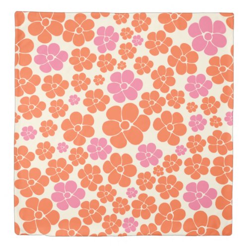 Flower Pattern _ Pink Orange and Cream Duvet Cover