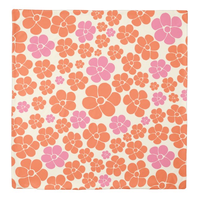 Flower Pattern - Pink, Orange and Cream Duvet Cover (Front)