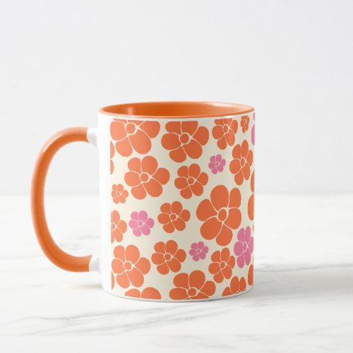 Flower Pattern _ Pink Orange and Cream Mug