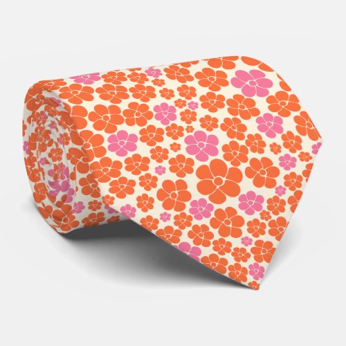 Flower Pattern _ Pink Orange and Cream Neck Tie