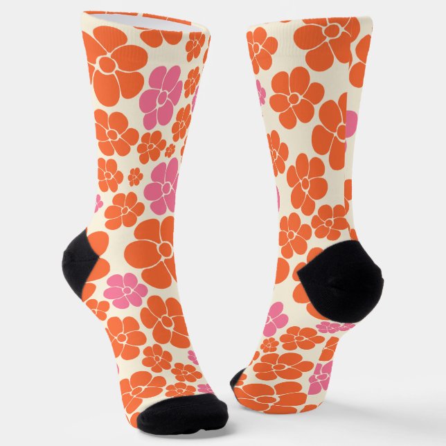 Flower Pattern - Pink, Orange and Cream Socks (Angled)